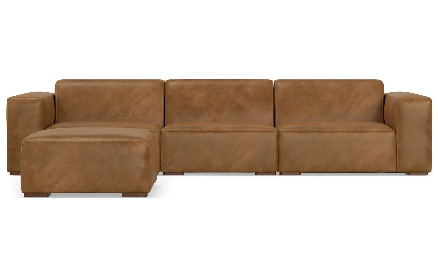 Caramel Brown Genuine Leather | Rex 3 Seater Sofa and Ottoman in Genuine Leather