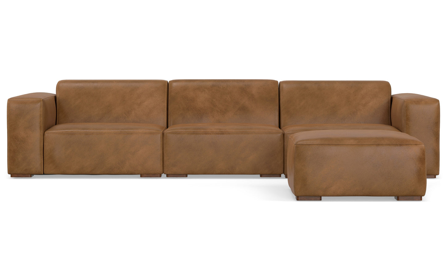 Caramel Brown Genuine Leather | Rex 3 Seater Sofa and Ottoman in Genuine Leather