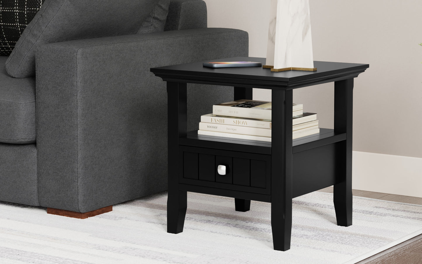 Black | Acadian End Table with Drawer