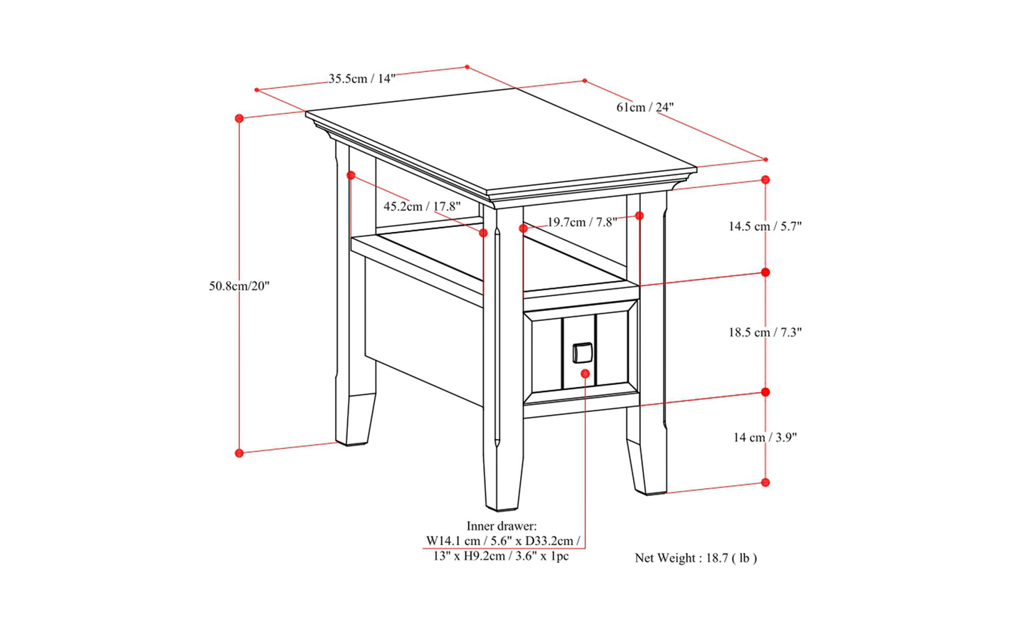 Light Golden Brown | Acadian Narrow Side Table with Drawer