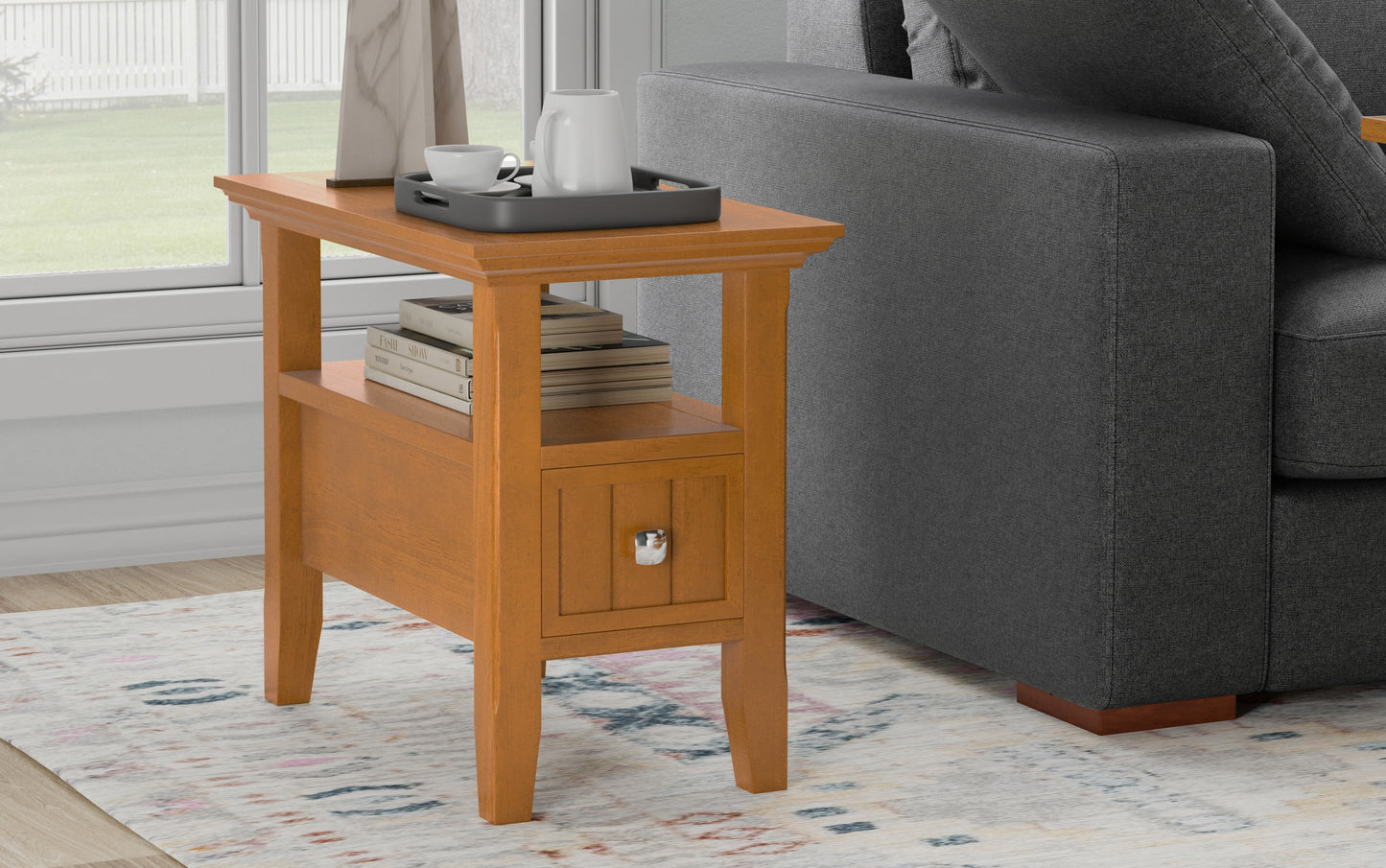 Light Golden Brown | Acadian Narrow Side Table with Drawer