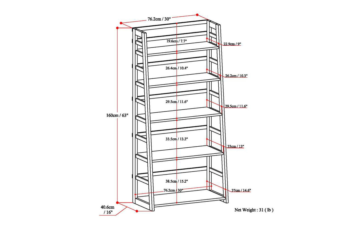 Light Golden Brown | Acadian Ladder Shelf Bookcase