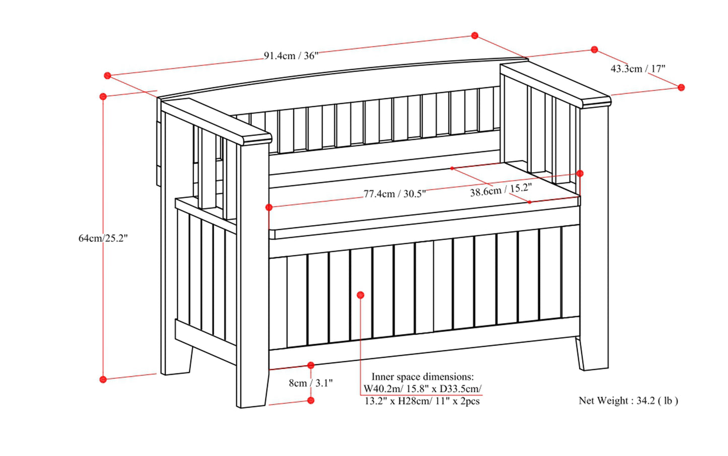 Black | Acadian Small Entryway Storage Bench