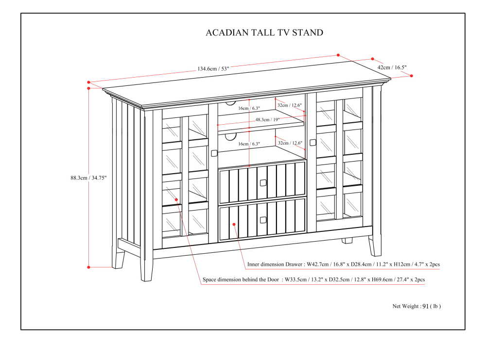 White | Acadian Tall TV Media Stand