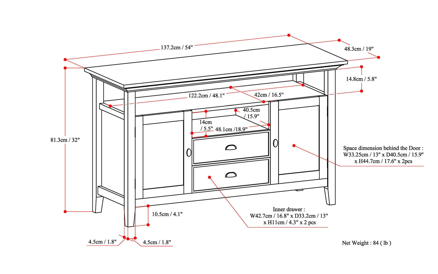 Distressed Grey | Redmond 54 inch Tall TV Media Stand