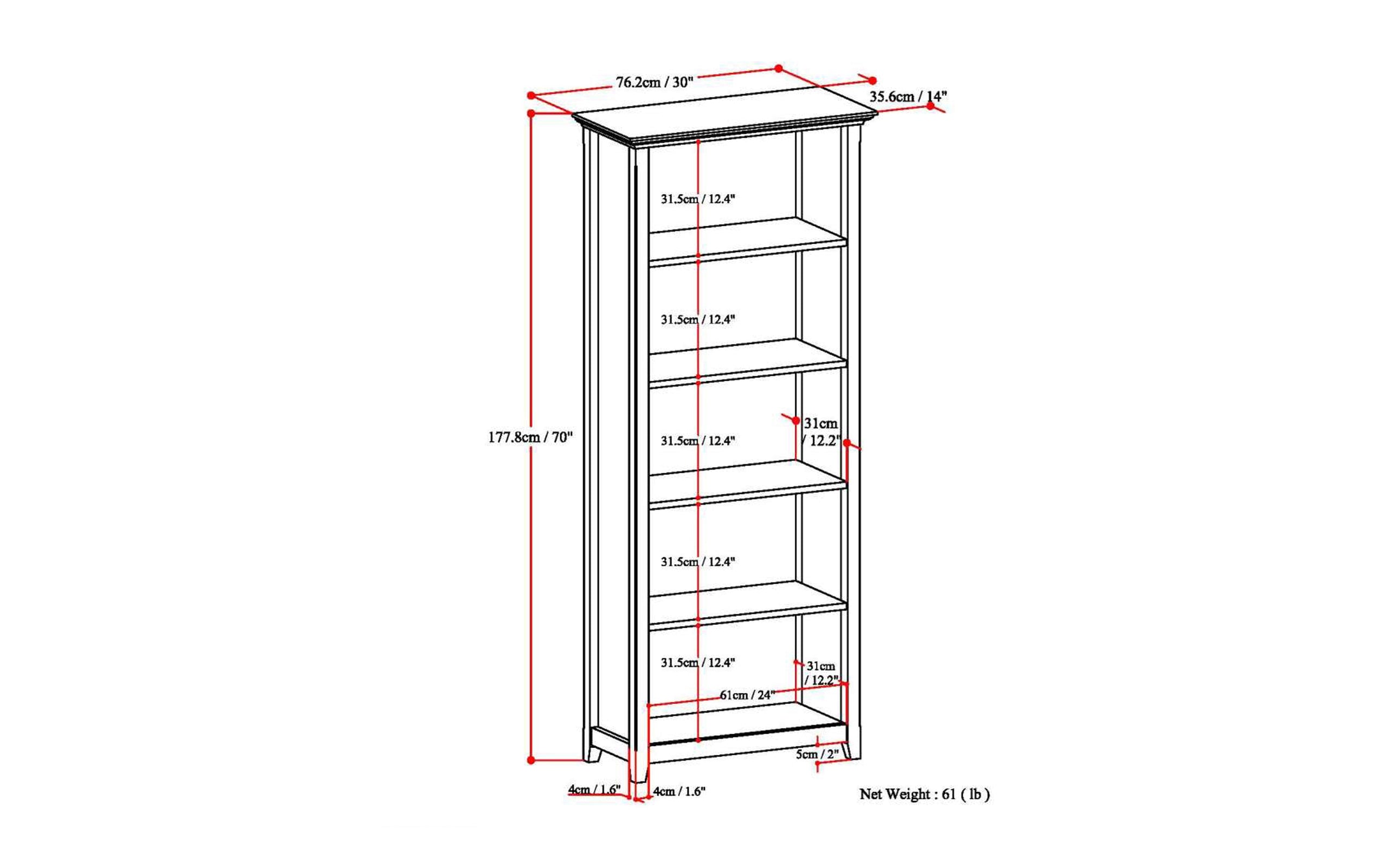 White | Amherst 5 Shelf Bookcase