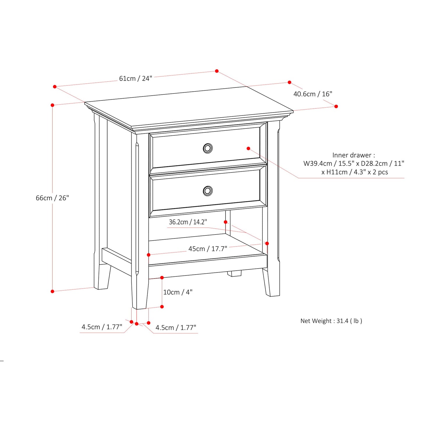 Black | Amherst Bedside Table