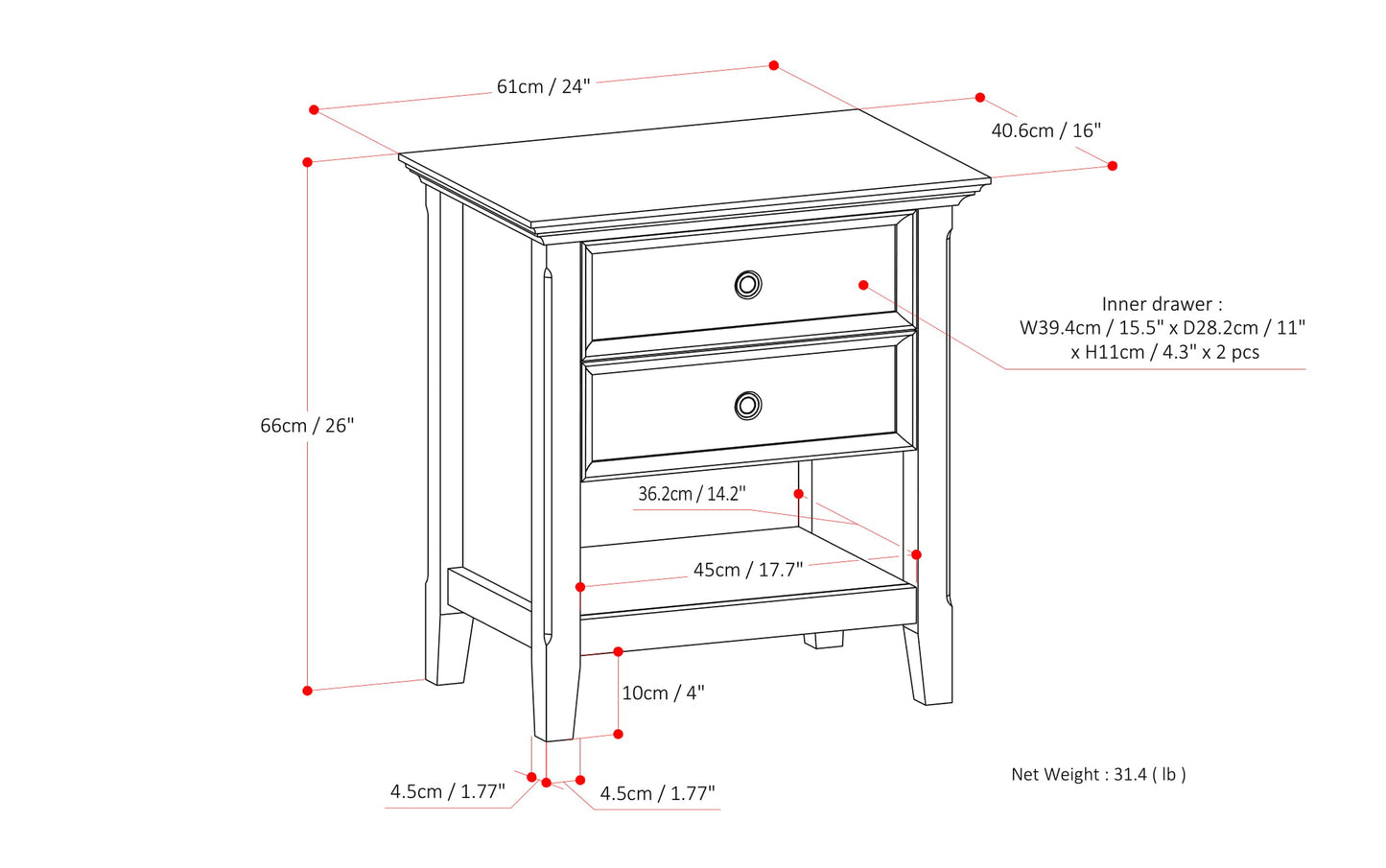 Fog Grey | Amherst Bedside Table