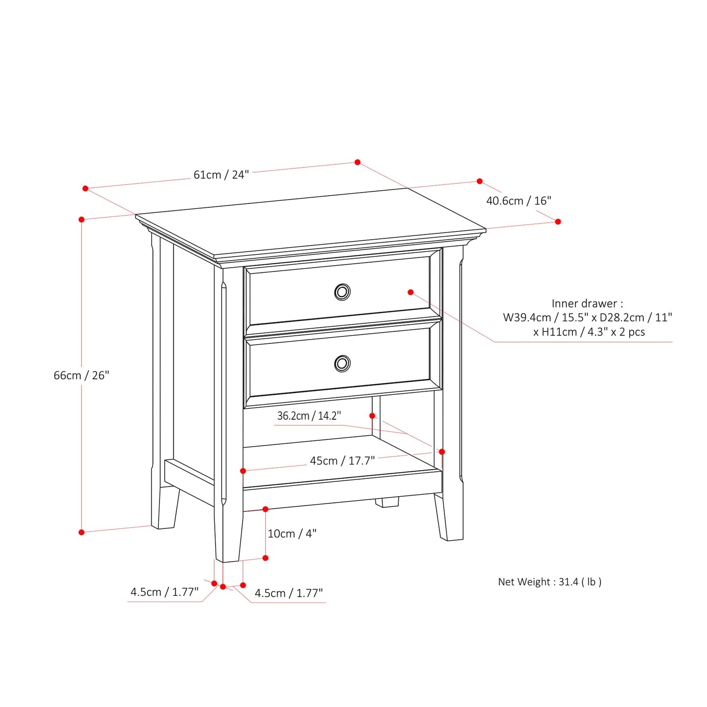 Light Golden Brown | Amherst Bedside Table