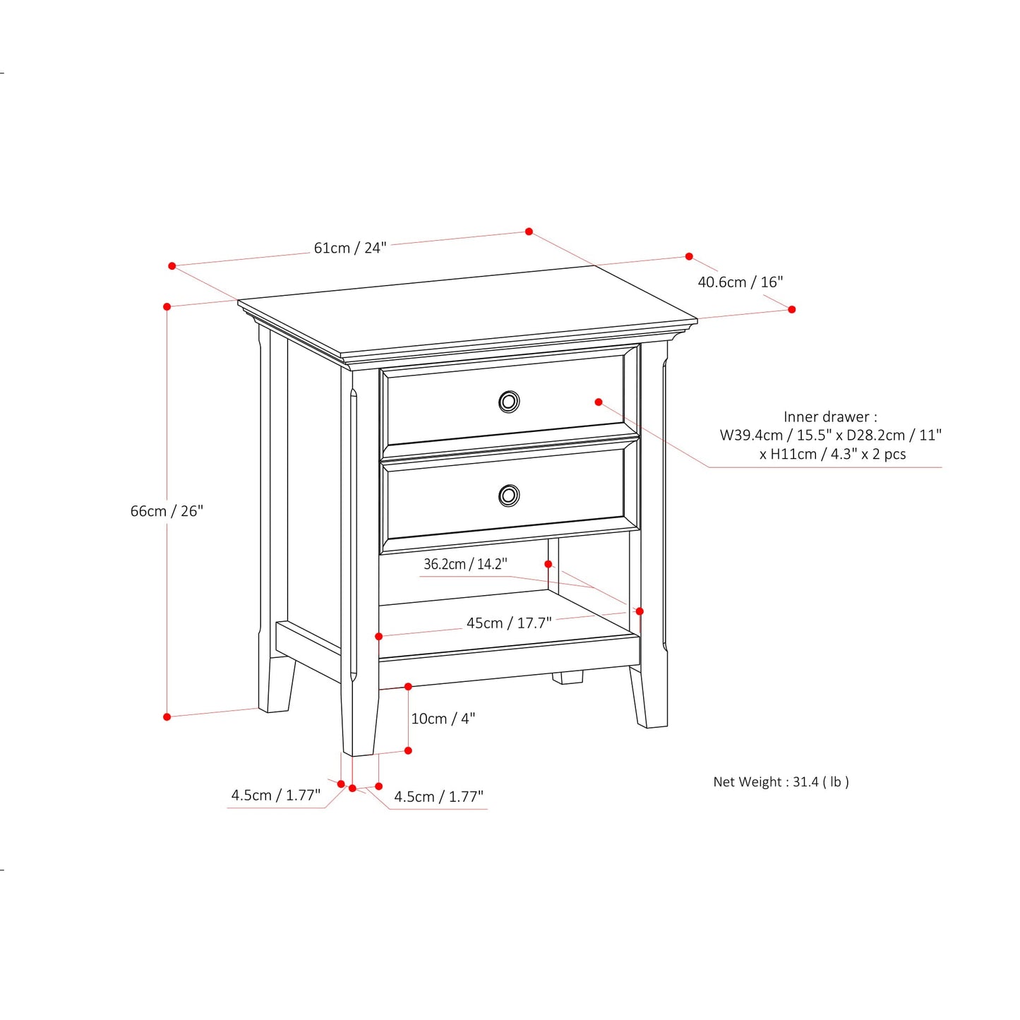 Natural Aged Brown | Amherst Bedside Table