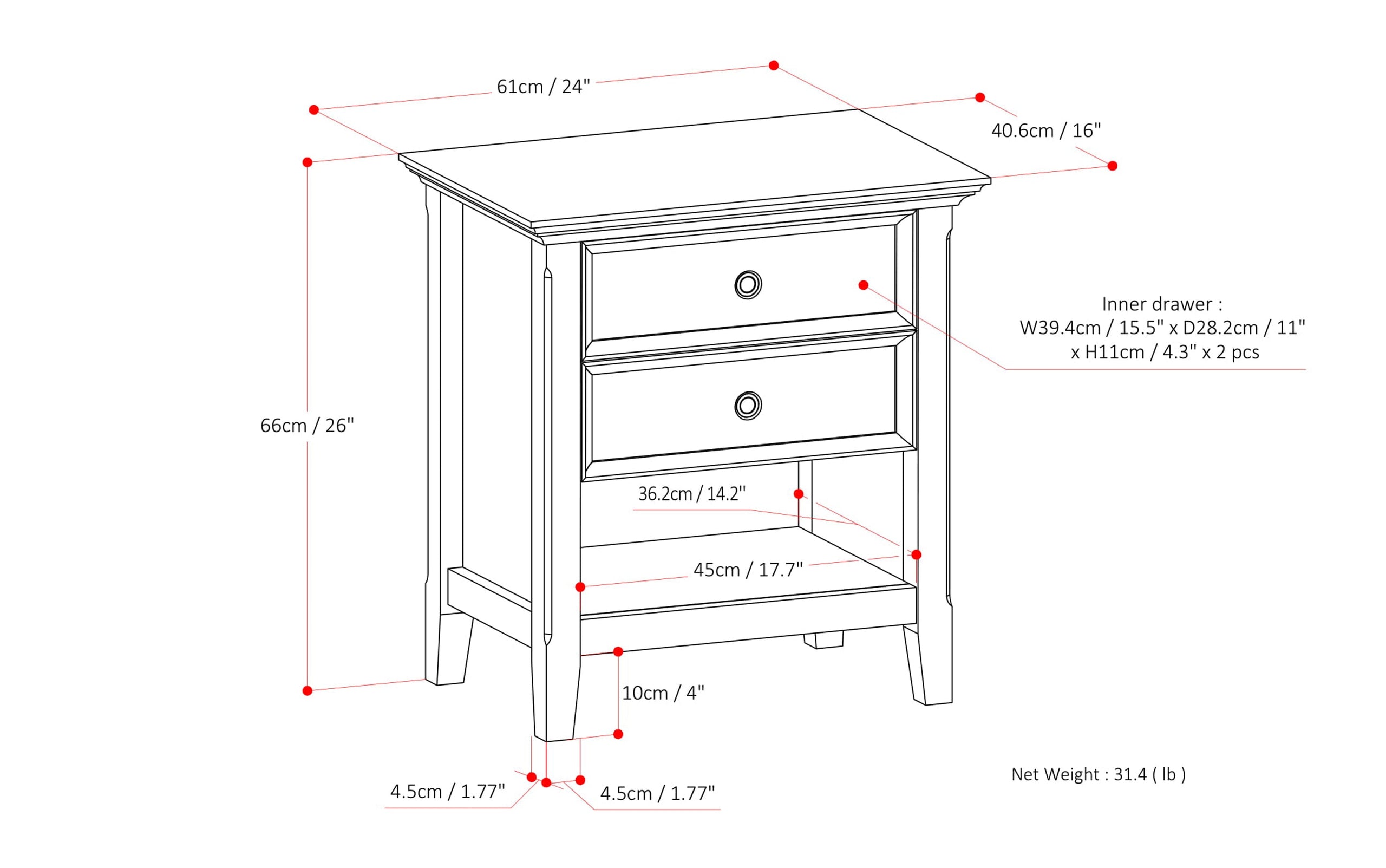 White | Amherst Bedside Table