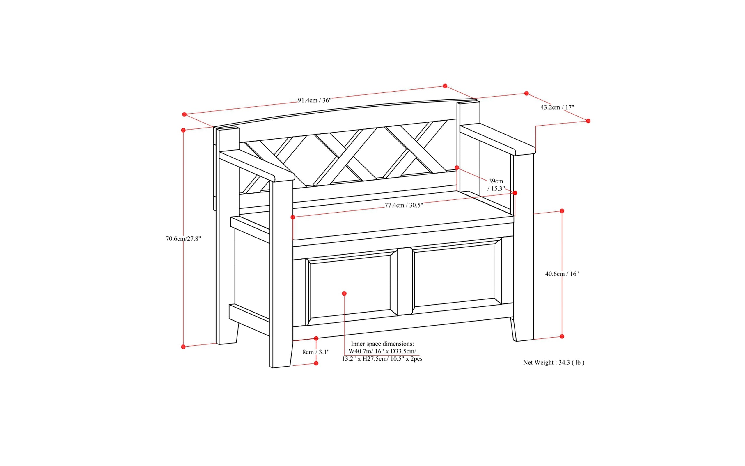 Hickory Brown | Amherst Small Entryway Storage Bench