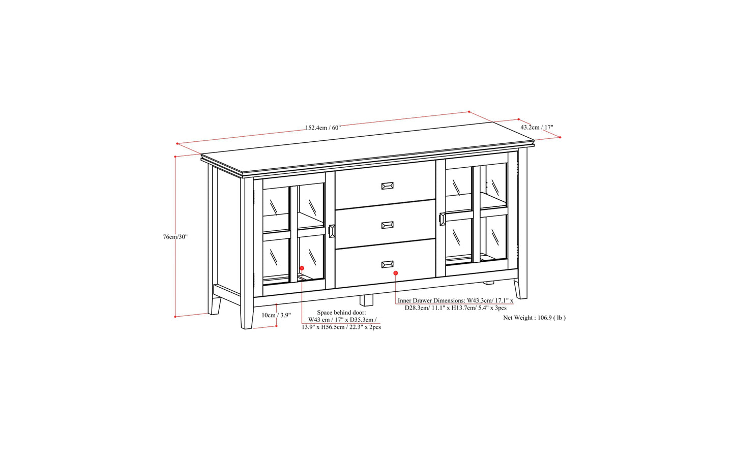 Dark Chestnut Brown | Artisan Large Sideboard Buffet