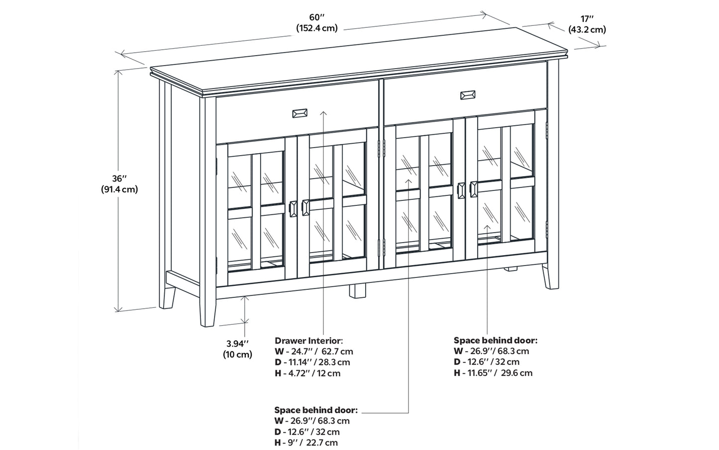 Black | Artisan Large 4 Door Sideboard Buffet