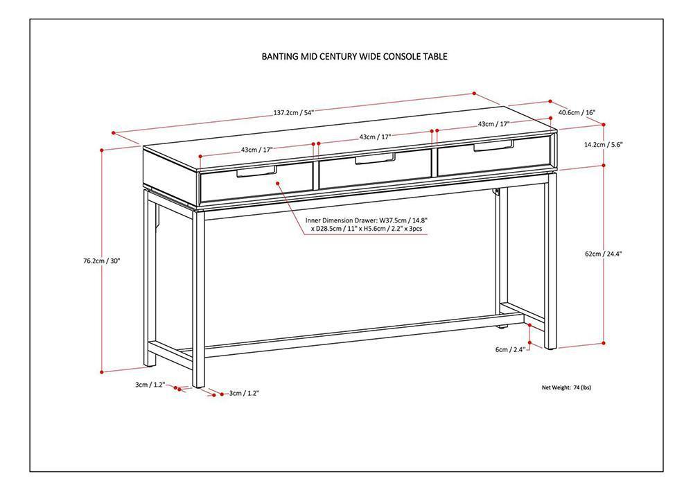 Banting Mid Century Wide Console Table