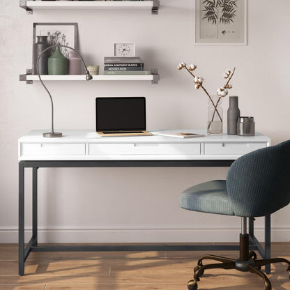 White Solid Wood - Rubberwood | Banting Mid Century Desk