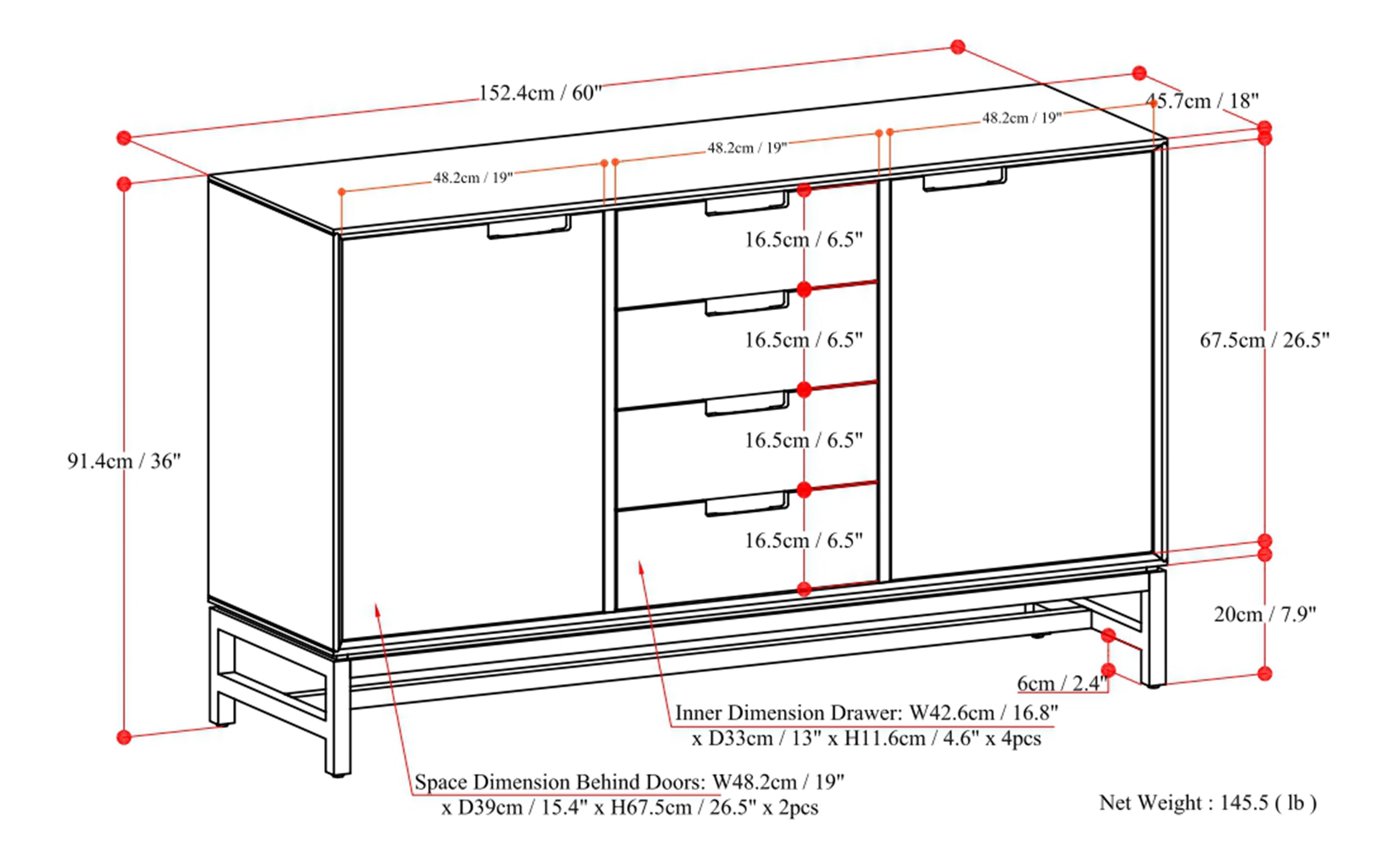 Walnut Veneer Walnut | Banting Mid Century Sideboard with Centre Drawers