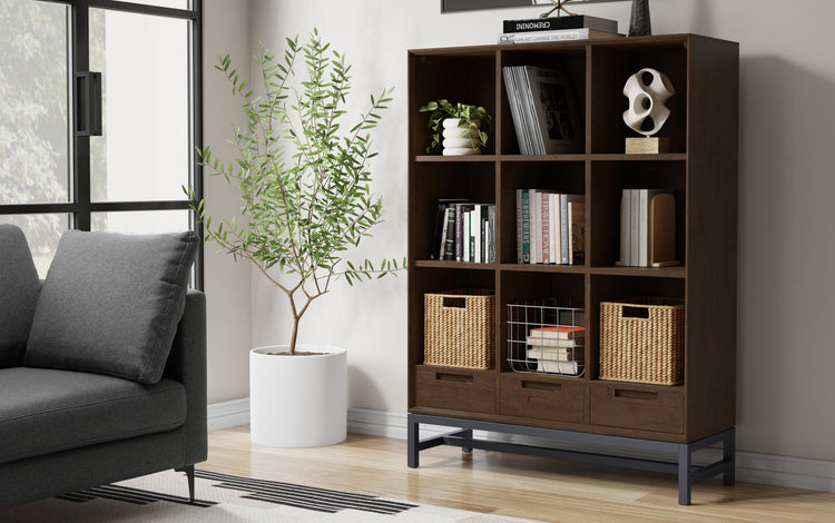 Walnut Brown | Banting 9 Cube Bookcase with Drawers