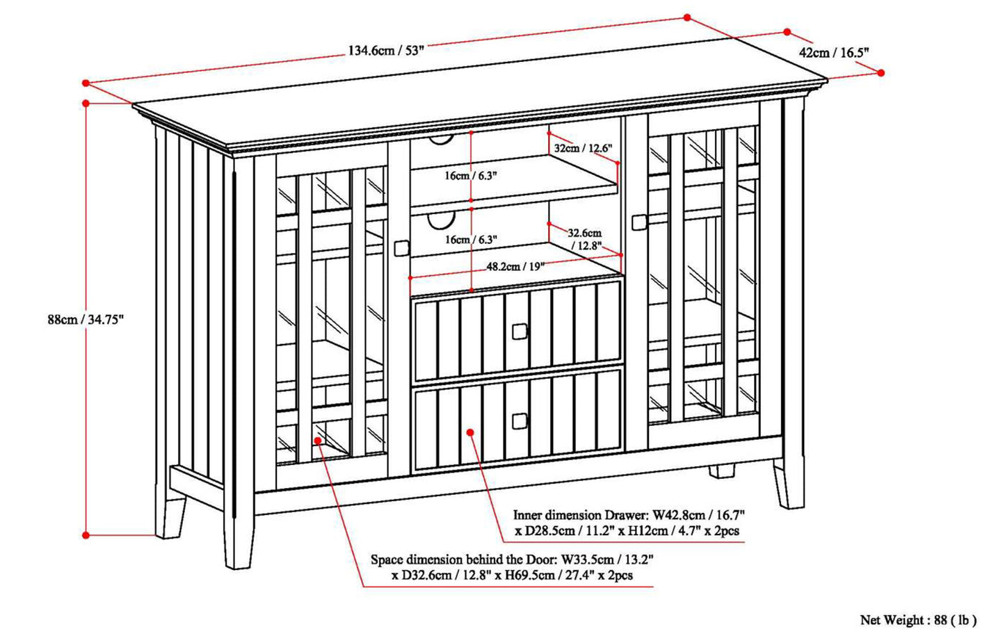 White Solid Wood - Pine | Bedford Tall TV Stand