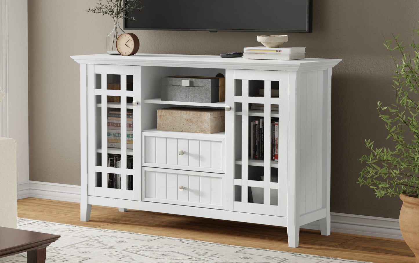 White Solid Wood - Pine | Bedford Tall TV Stand