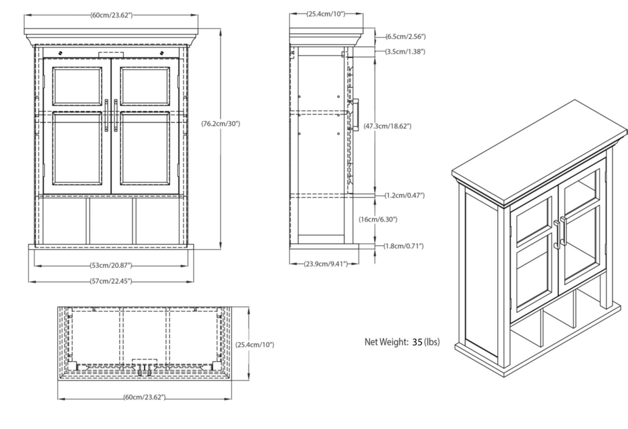 Pure White | Avington Two Door Wall Cabinet with Cubbies