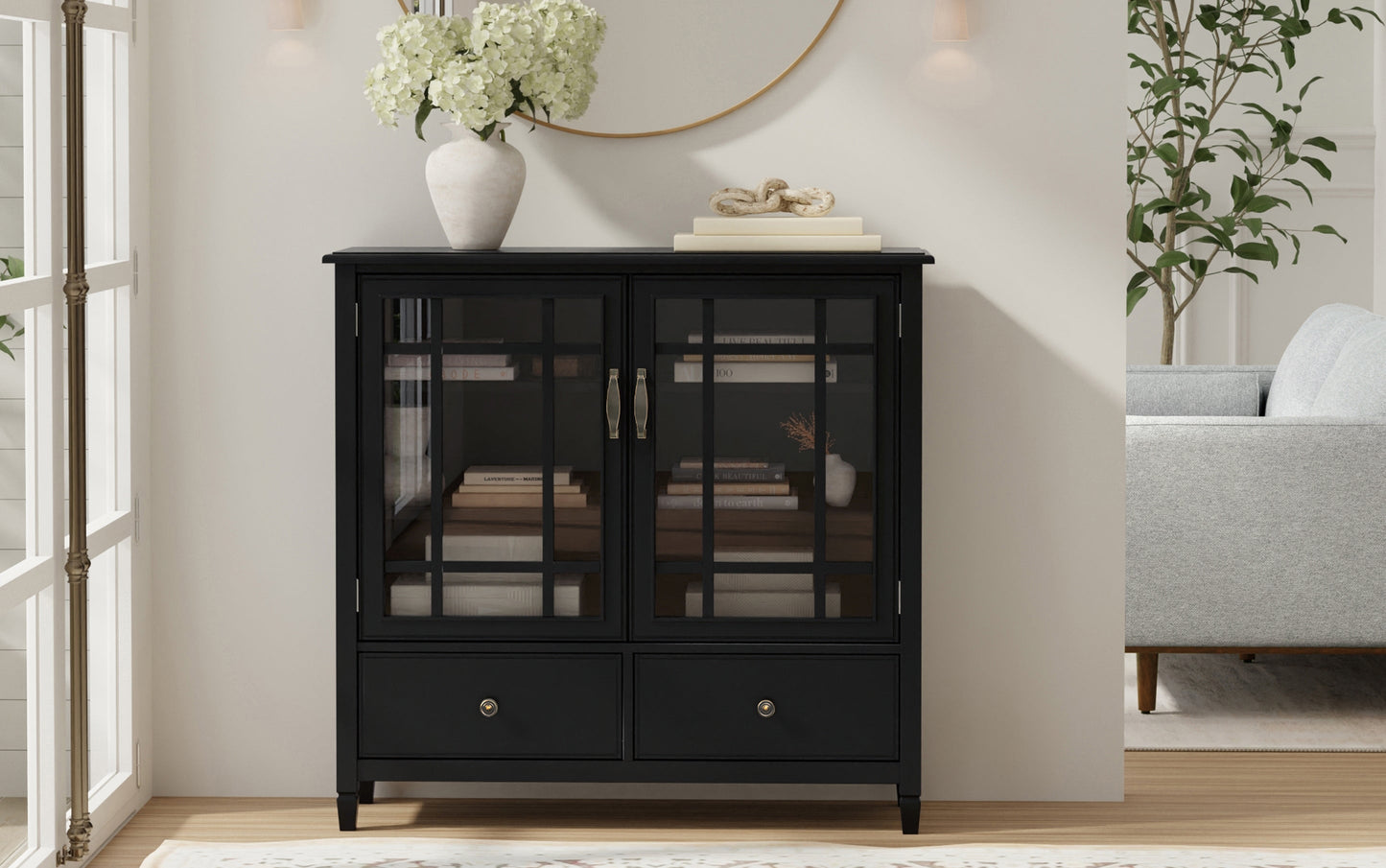 Black Solid Wood - Pine | Connaught Tall Storage Cabinet