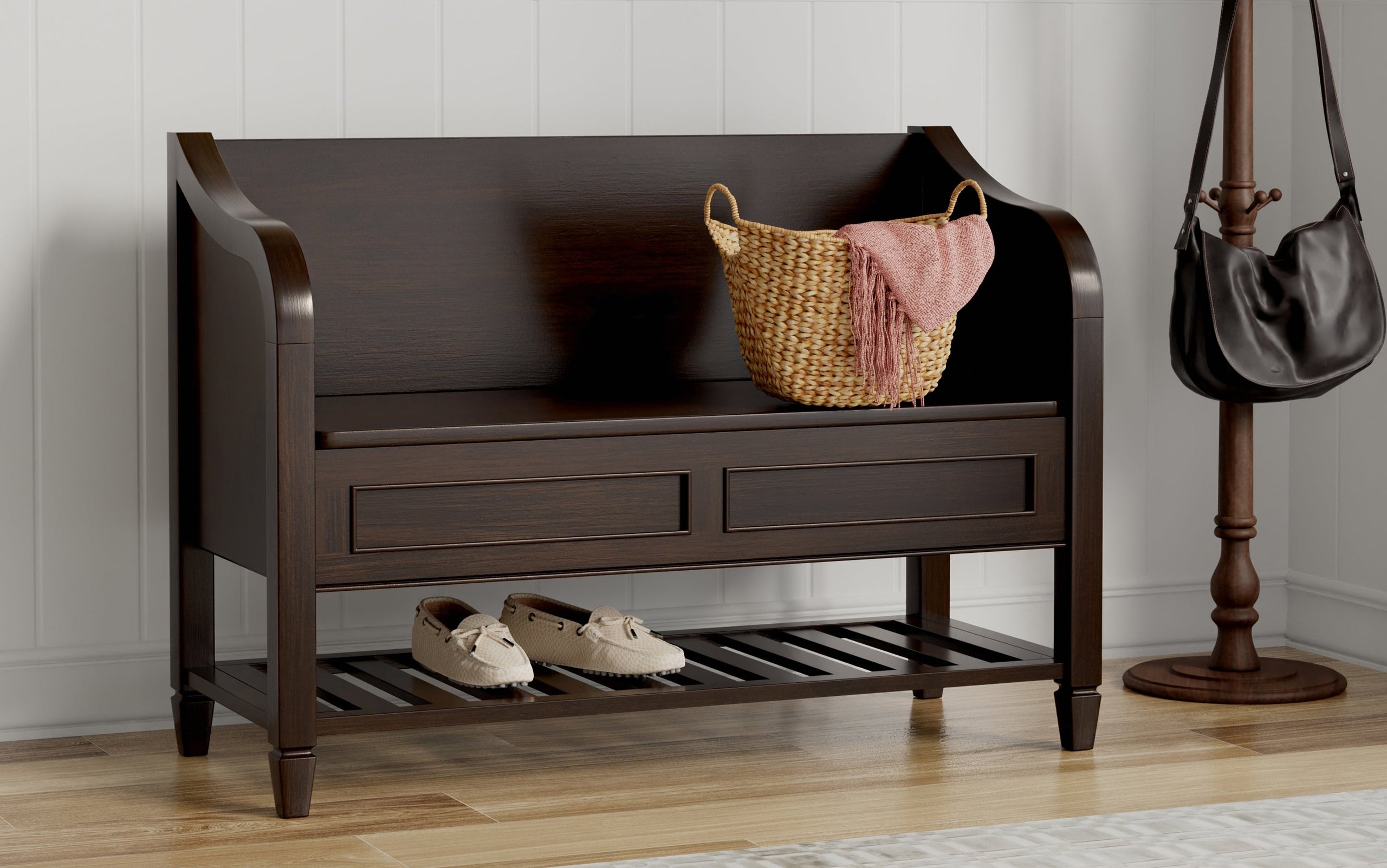 Chestnut Brown | Connaught Entryway Storage Bench with Shelf