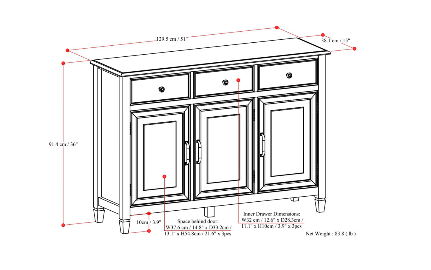 White | Connaught Wide Entryway Storage Cabinet