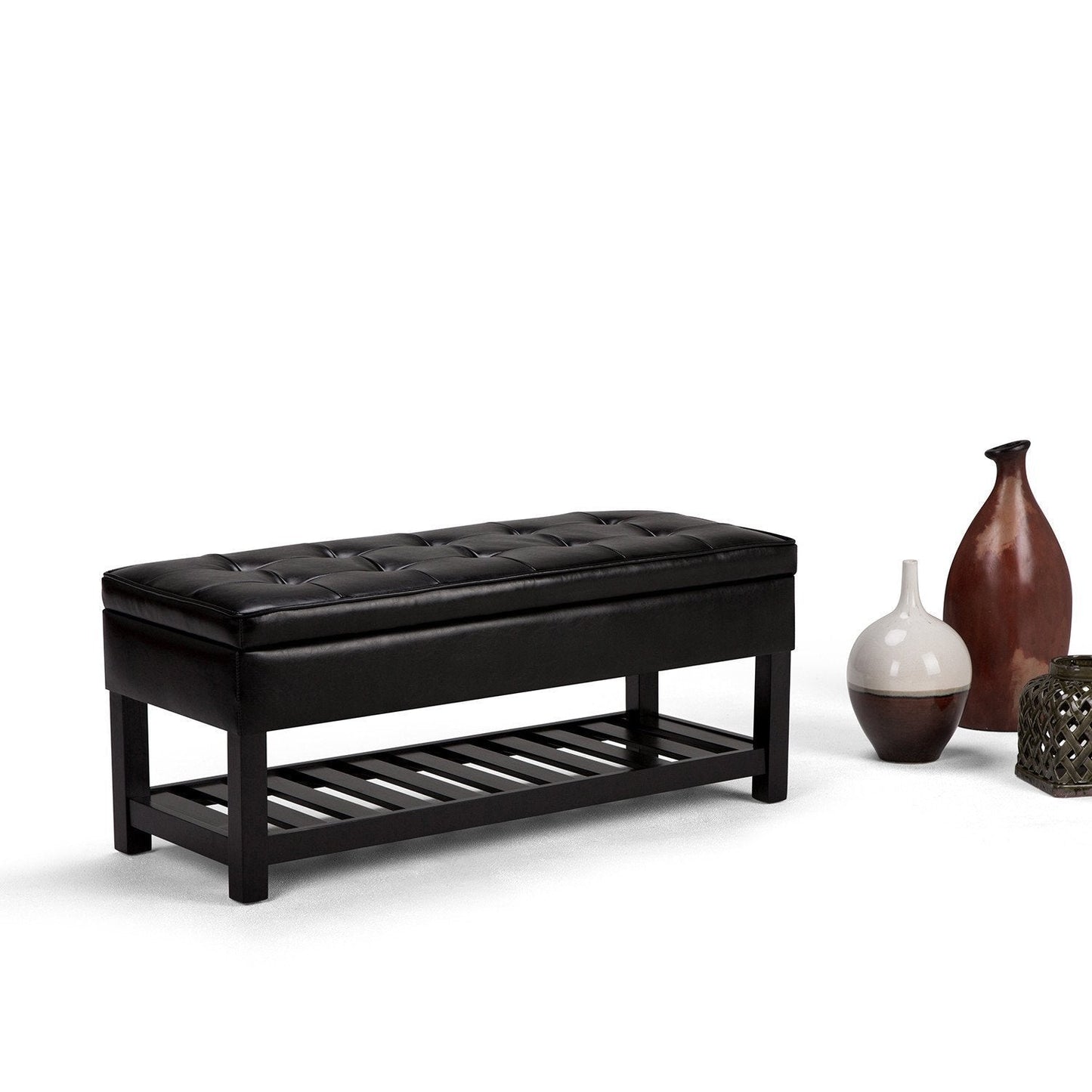 Midnight Black Vegan Leather | Cosmopolitan Vegan Leather Storage Ottoman Bench