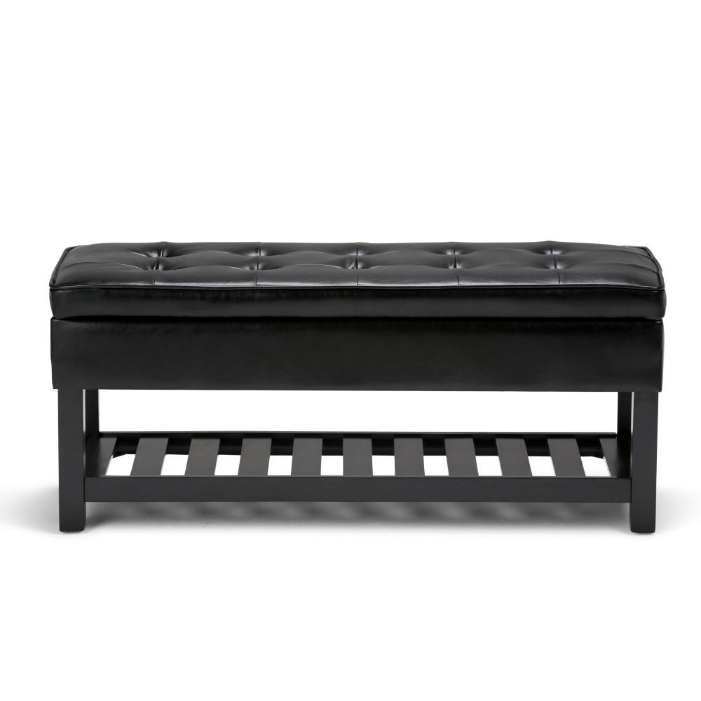 Midnight Black Vegan Leather | Cosmopolitan Vegan Leather Storage Ottoman Bench