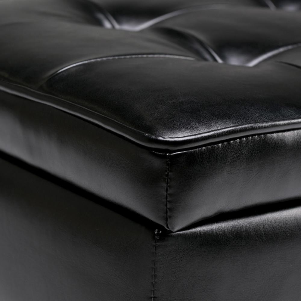 Midnight Black Vegan Leather | Cosmopolitan Vegan Leather Storage Ottoman Bench