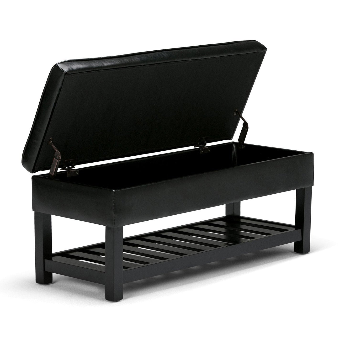 Midnight Black Vegan Leather | Cosmopolitan Vegan Leather Storage Ottoman Bench