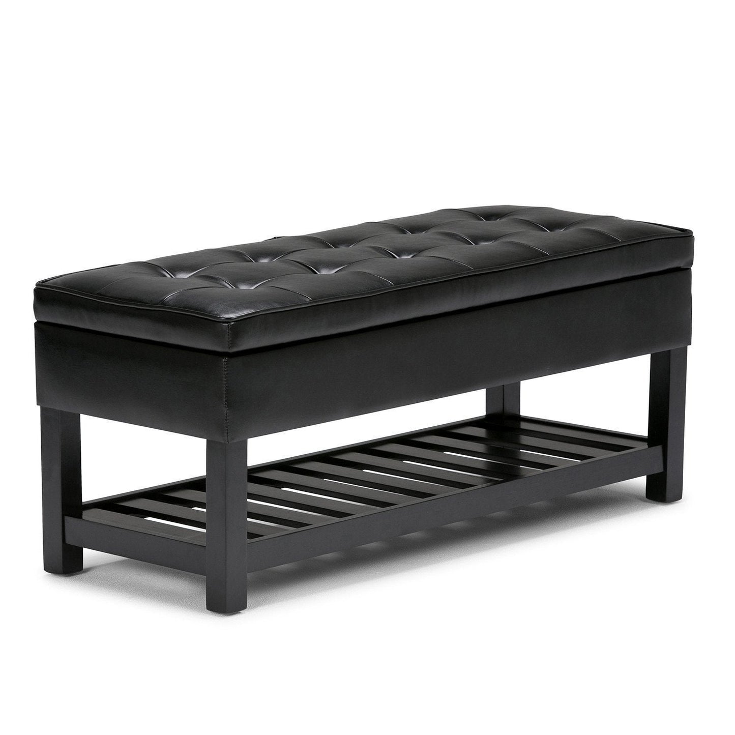 Midnight Black Vegan Leather | Cosmopolitan Vegan Leather Storage Ottoman Bench