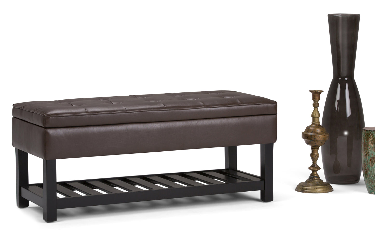 Chocolate Brown Vegan Leather | Cosmopolitan Vegan Leather Storage Ottoman Bench