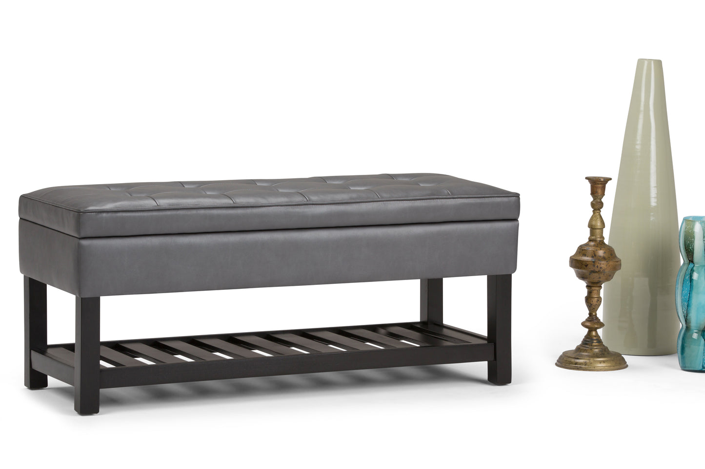 Stone Grey Vegan Leather | Cosmopolitan Entryway Storage Ottoman Bench