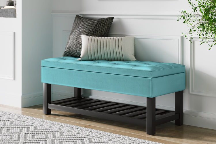 Aqua Velvet Fabric | Cosmopolitan Entryway Storage Ottoman Bench