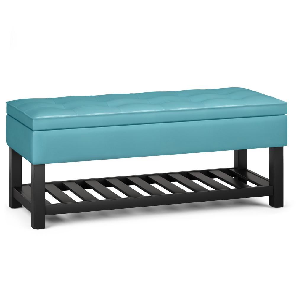 Soft Blue Vegan Leather | Cosmopolitan Entryway Storage Ottoman Bench