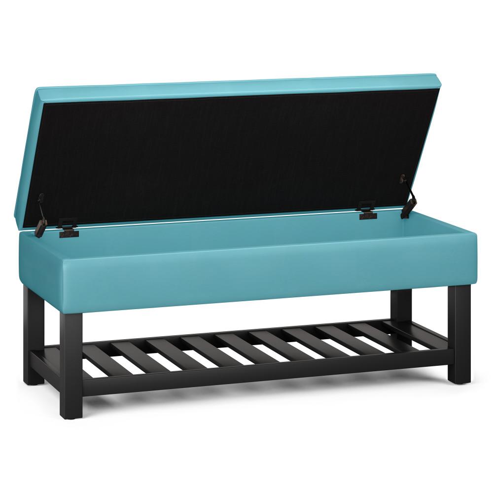 Soft Blue Vegan Leather | Cosmopolitan Entryway Storage Ottoman Bench