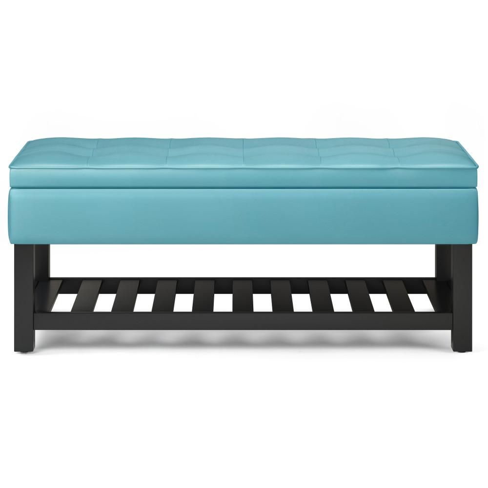 Soft Blue Vegan Leather | Cosmopolitan Entryway Storage Ottoman Bench