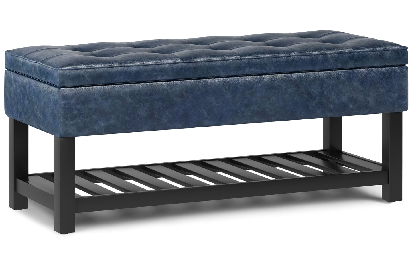 Denim Blue Vegan Leather | Cosmopolitan Entryway Storage Ottoman Bench