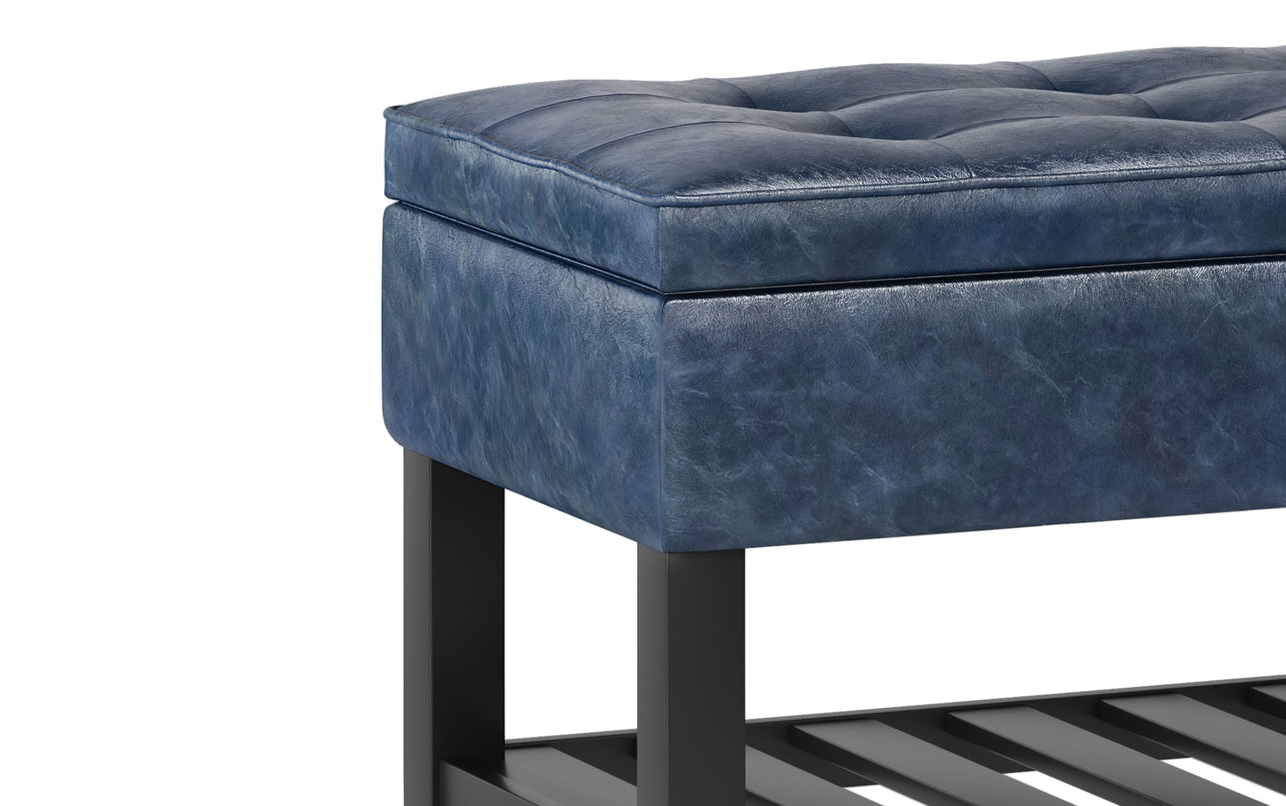 Denim Blue Vegan Leather | Cosmopolitan Entryway Storage Ottoman Bench