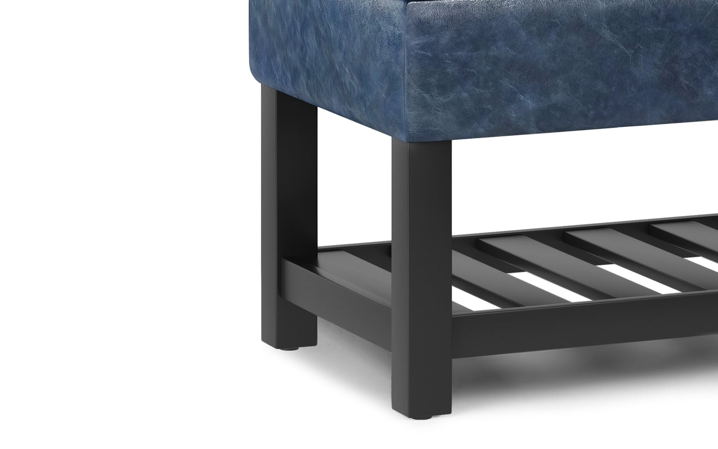 Denim Blue Vegan Leather | Cosmopolitan Entryway Storage Ottoman Bench