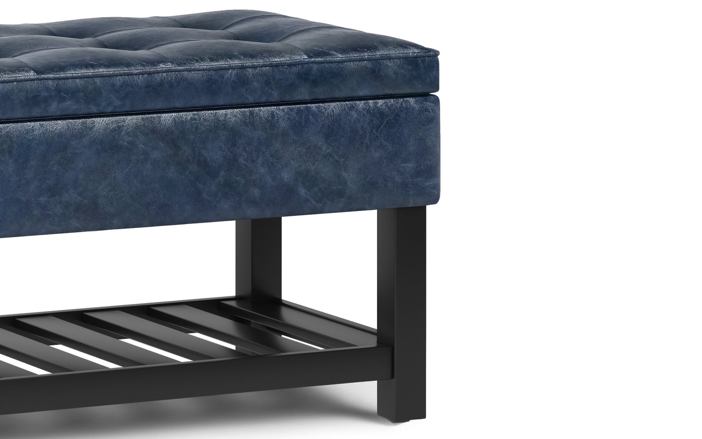 Denim Blue Vegan Leather | Cosmopolitan Entryway Storage Ottoman Bench