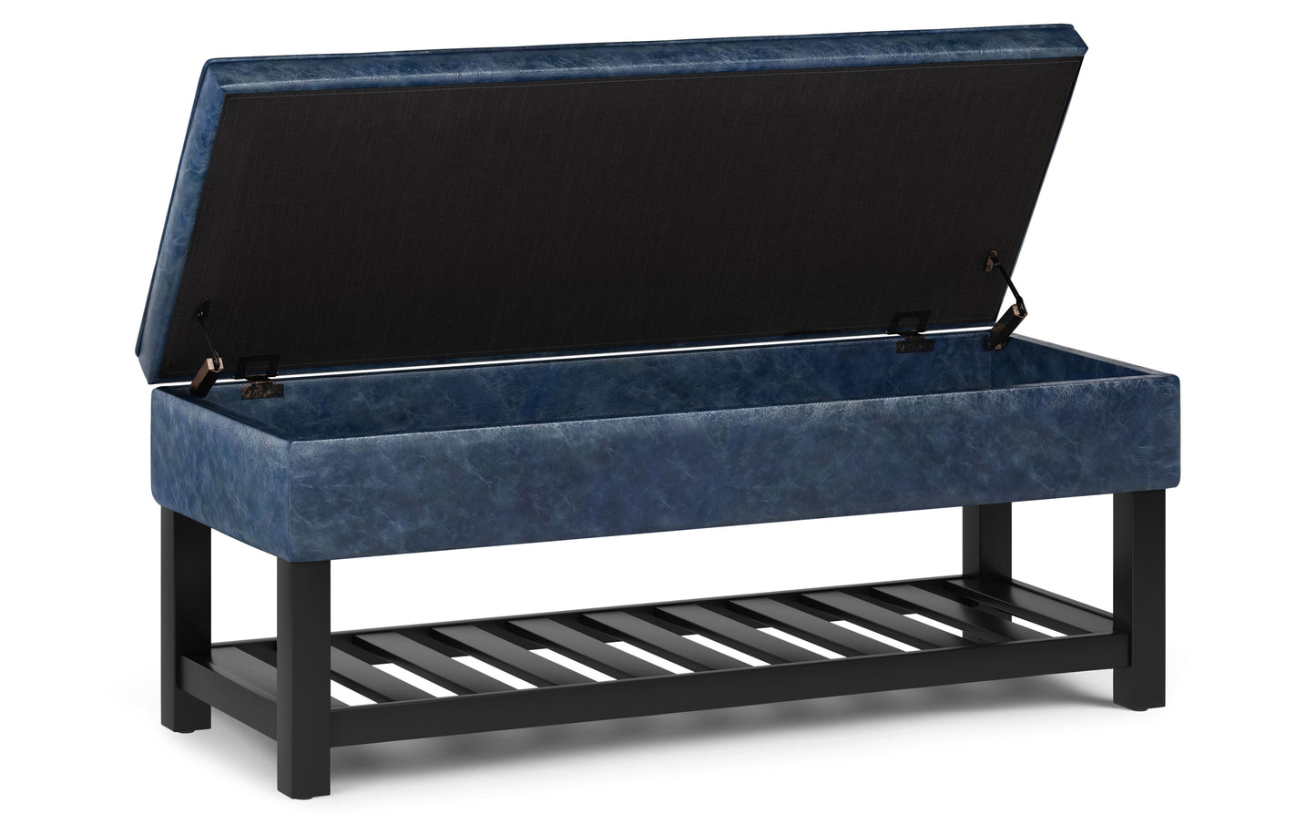 Denim Blue Vegan Leather | Cosmopolitan Entryway Storage Ottoman Bench