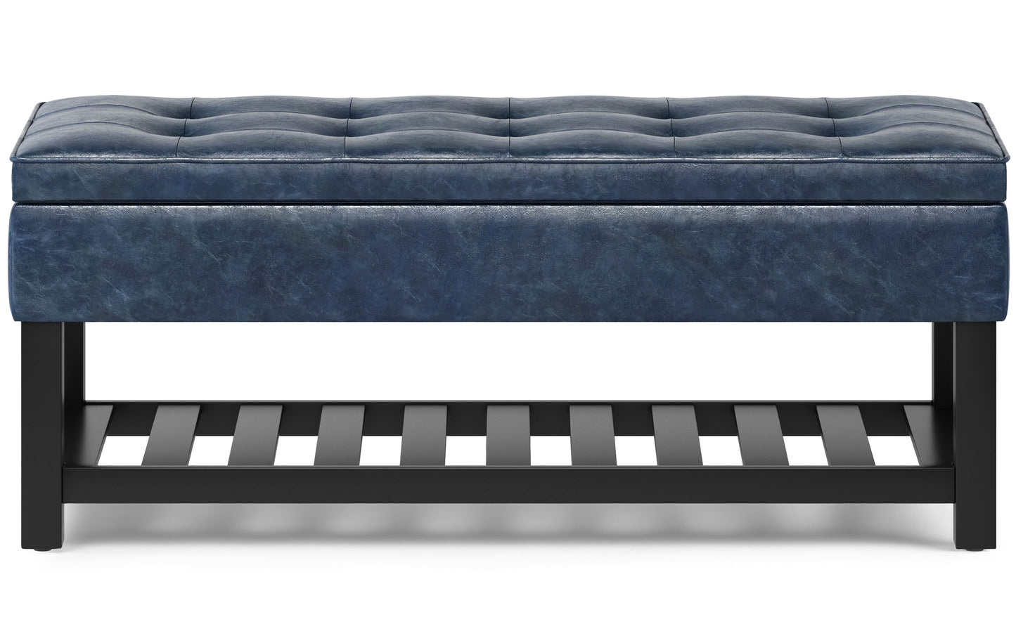 Denim Blue Vegan Leather | Cosmopolitan Entryway Storage Ottoman Bench