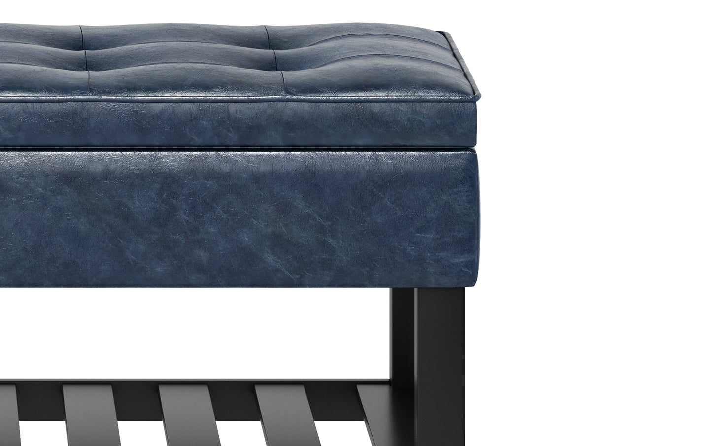 Denim Blue Vegan Leather | Cosmopolitan Entryway Storage Ottoman Bench