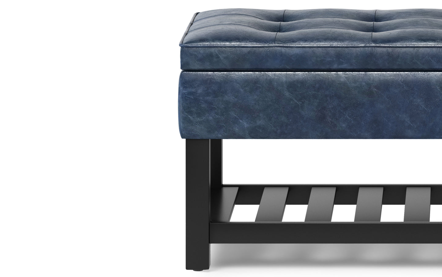 Denim Blue Vegan Leather | Cosmopolitan Entryway Storage Ottoman Bench