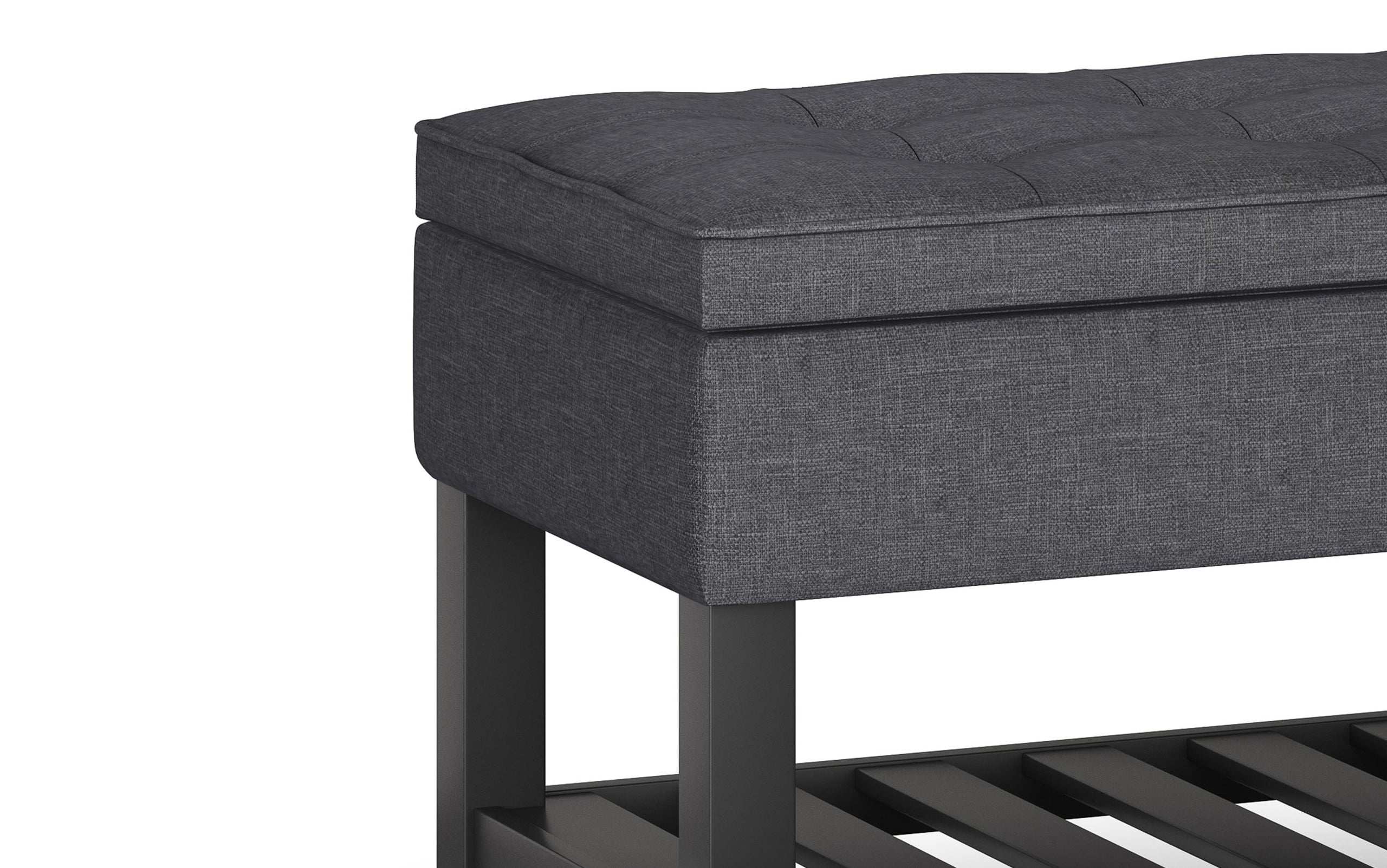 Slate Grey Linen Style Fabric | Cosmopolitan Entryway Storage Ottoman Bench