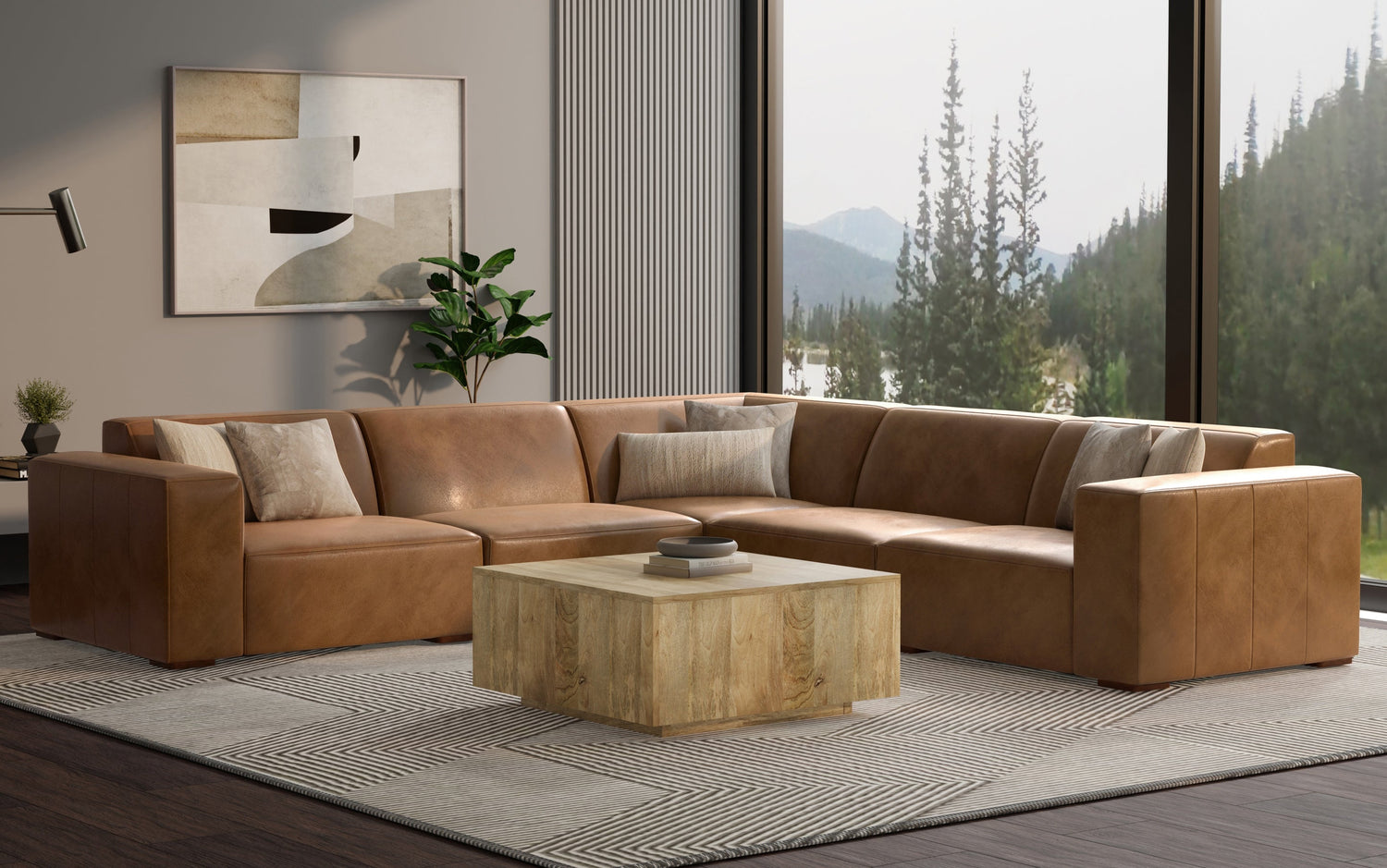 Caramel Brown Genuine Leather | Rex Corner Sectional in Genuine Leather