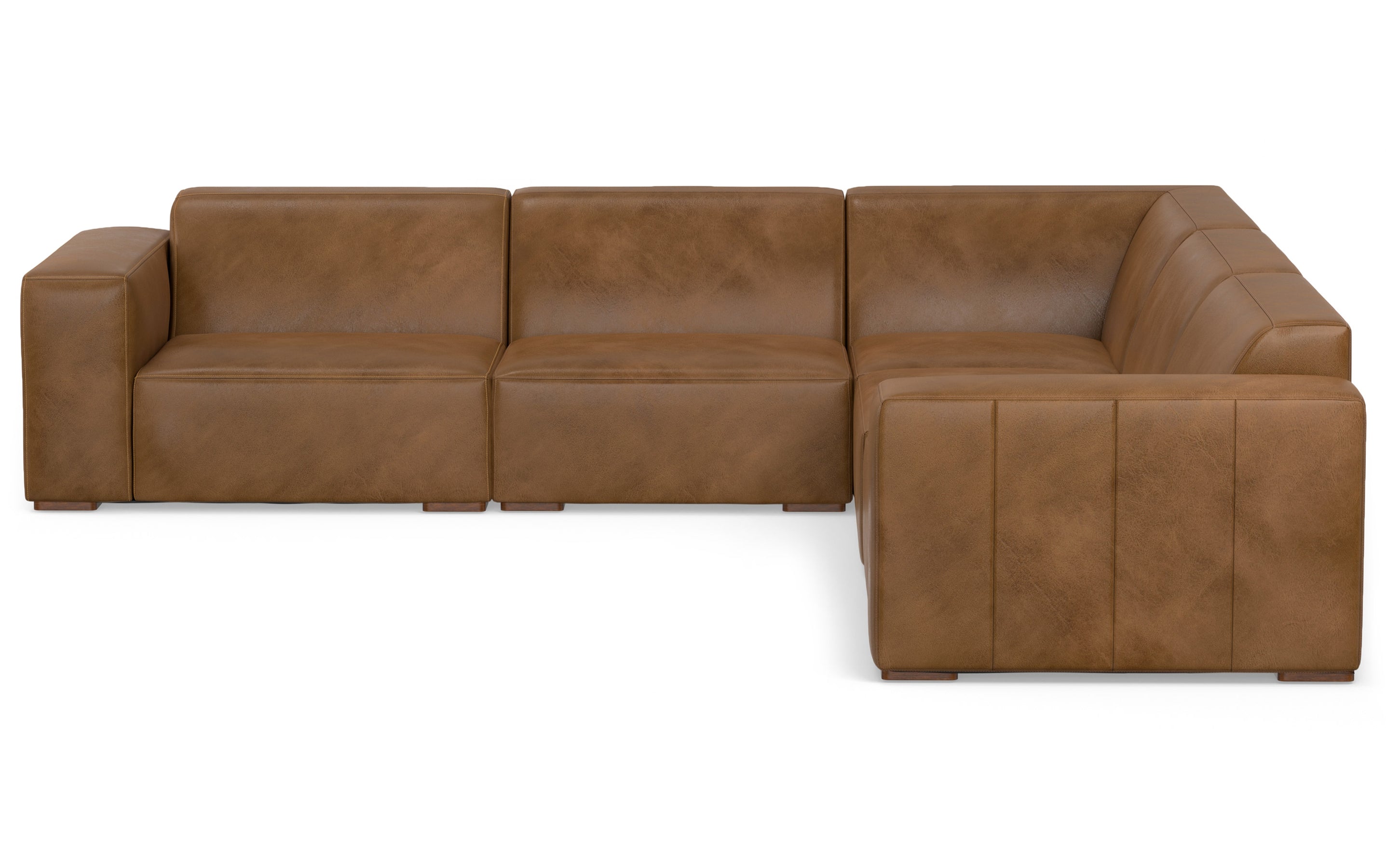 Caramel Brown Genuine Leather | Rex Corner Sectional in Genuine Leather